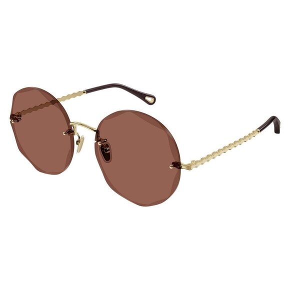 New CHLOE Gold Rimless Round CH0254S 002 Sunglasses Women - Picture 1 of 5